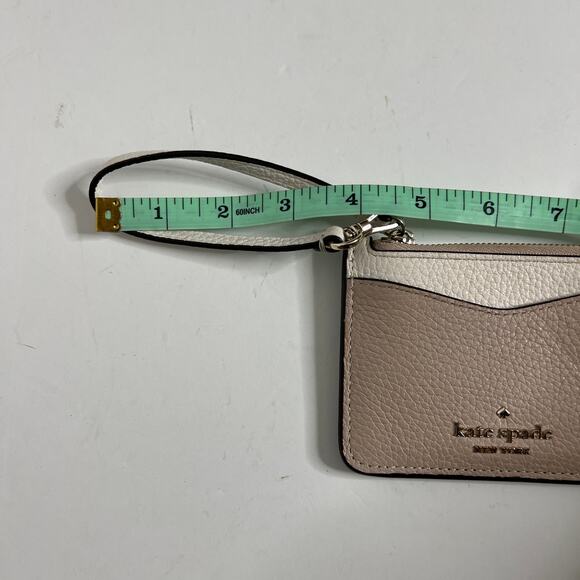 Kate Spade Pebbled Leather Card Case Wallet Zip Coin Cardholder Beige Taupe - Picture 10 of 11